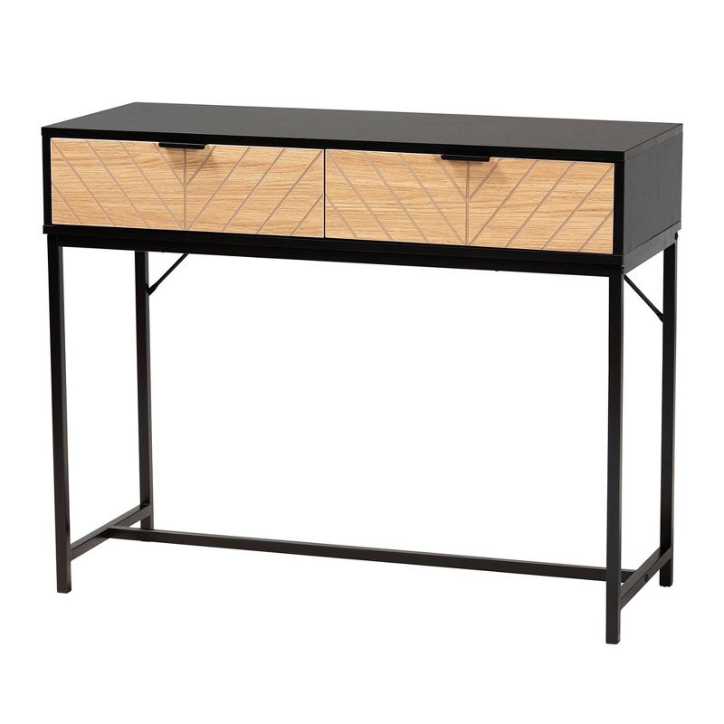 Jacinth Two-Tone Wood and Metal 2 Drawer Console Table Black/Natural Brown - Baxton Studio, 3 of 12