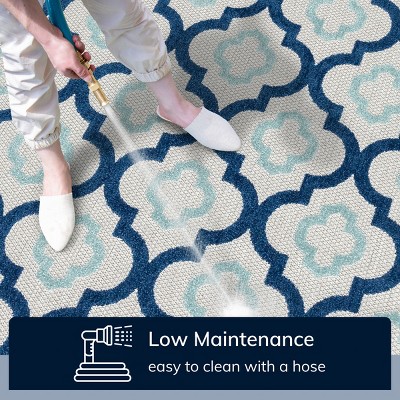 Well Woven Illuminate Moroccan Lattice Indoor OutdoorHigh-Low Pile Blue Area Rug