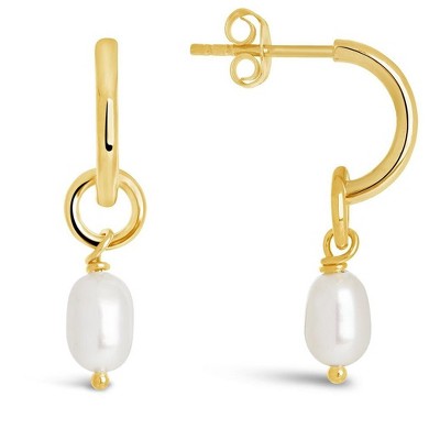 SHINE by Sterling Forever Sterling Silver Pearl Drop Hoop Earrings