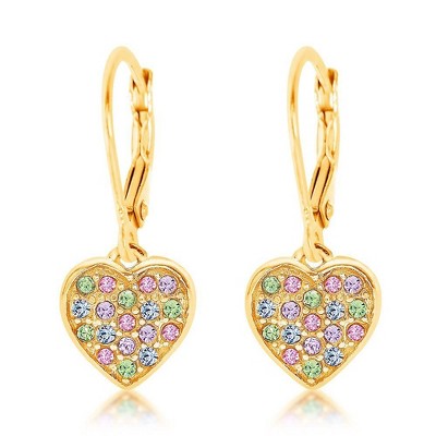 Chanteur Hypoallergenic Kids Jewelry Accessories Heart Yellow CZ Earring Yellow Gold Brass Plating leverback is made from 925 Sterling silver