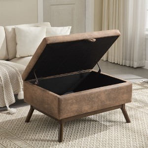 CAVINAS Mid-Century Modern Square Storage Ottoman,Convertible Footstool with Hidden Storage,Entryway Bench for LivingRoom,Bedroom - 1 of 4
