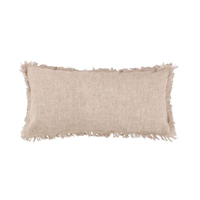 Natural Linen Fringe Rectangular Throw Pillow with Feather Fill