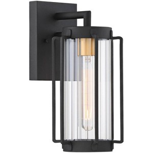 Minka Lavery Modern Outdoor Wall Light Fixture Sand Black 12 3/4" Clear Ribbed Glass Shade for Post Exterior Deck Porch Yard Patio - 1 of 2