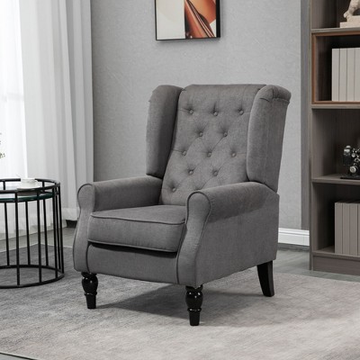 Dark Gray Button-Tufted Wingback Accent Chair with Wood Legs