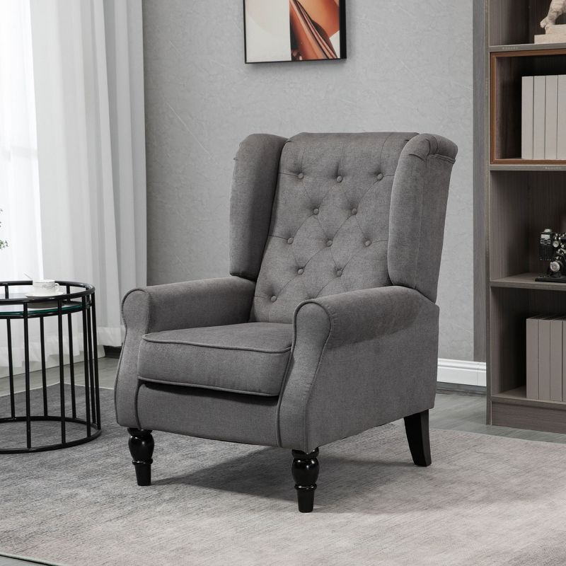 HOMCOM Button-Tufted Accent Chair with High Wingback, Rounded Cushioned Armrests and Thick Padded Seat, 2 of 7