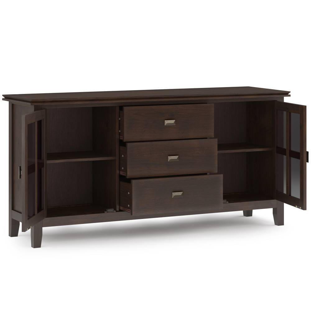 WyndenHall Large Stratford Sideboard Buffet Dark Chestnut Brown: Contemporary Style, Pine & Plywood Frame, 3 Drawers, Fixed Shelves