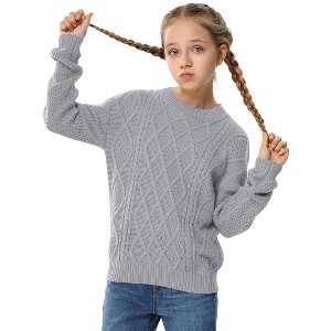 Girls' Cable Knit Sweater, Crew Neck Long - Sleeve Pullover for Kids, Casual Winter Fall Knitted Top - 1 of 4