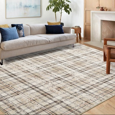 All-Polyester Pearl Velvet Cotton TPR Washable Foldable Back Printed Carpet - Irregular Checkered Design, Easy to Clean