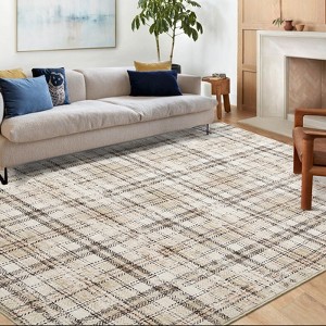 All-Polyester Pearl Velvet Cotton TPR Washable Foldable Back Printed Carpet - Irregular Checkered Design, Easy to Clean - 1 of 4
