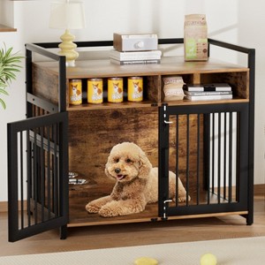 Dog Crate Furniture, Large Dog Cage for Large/Medium Dog, 48 Inch Dog Kennel with Adjustable Raised Feeders, Indoor Heavy Duty Metal Dog Crate - 1 of 4