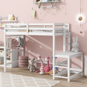 NicBex Twin Size Loft Bed Wooden Bed Frame with Platform, Ladder and Full Length Guardrail, No Box Spring Required, Space saving - 1 of 4