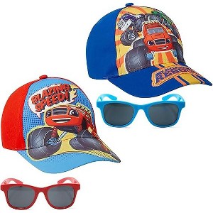 Nickelodeon Boys Blaze & The Monster Machines 2 Pack Cotton Baseball Cap (Ages 2-4) With Sunglasses Blaze Blue/Red - 1 of 4