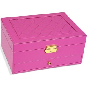 Two-Layer Lockable Jewelry Box with Removable Tray and Quilted Top, Light Purple - 1 of 4