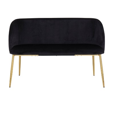 46" Black Velvet and Gold Steel Glam Bench