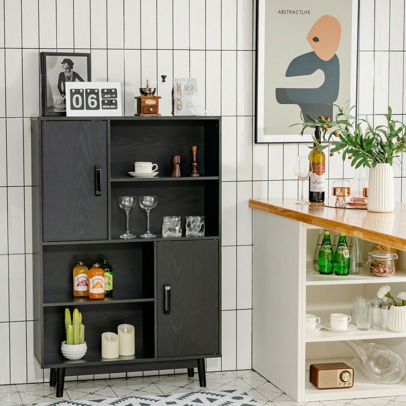 Costway Sideboard Storage Cabinet Bookshelf Cupboard w/Door Shelf Black / White / Espresso, 2 of 13