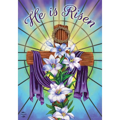 Easter Cross Religious Garden Flag Holiday Lilies 18" x 12.5" Briarwood Lane