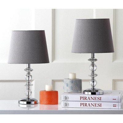Derry 15-Inch Clear Crystal Table Lamp Set with Brown Shades