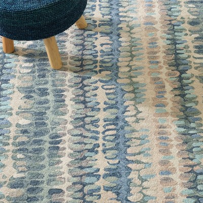 Ivory and Blue Abstract Handwoven Wool Rug, 2' x 3'