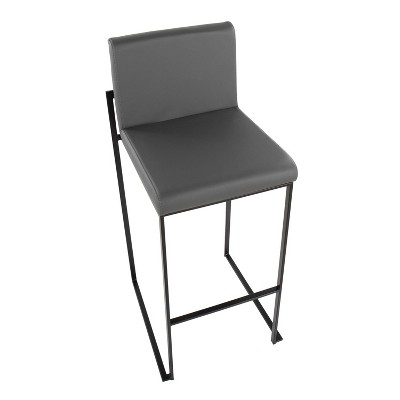 Fuji Adjustable Black Steel and Grey Faux Leather High Back Barstool Set