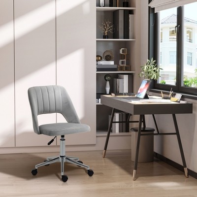 Vinsetto Modern Mid Back Office Chair with Velvet Fabric, Swivel Computer Armless Desk Chair with Hollow Back Design,GRAY