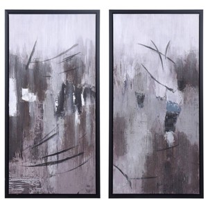 Set of 2 Hand Painted Wall Arts on Canvas Gray - StyleCraft - 1 of 4