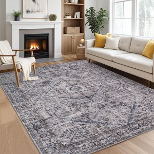 Vintage Area Rug Non Slip & Machine Washable boho Printed Farmhouse Large Room Carpet for Living Room, Bedroom Home Office Decor - 1 of 4