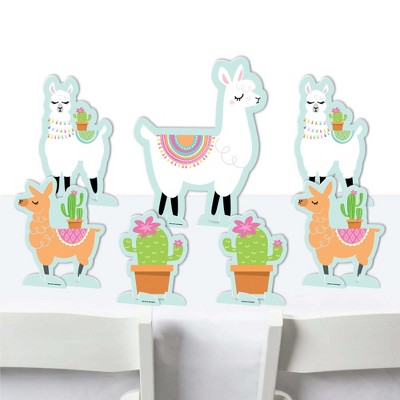 Big Dot of Happiness Whole Llama Fun - Llama Fiesta Baby Shower or Birthday Party Centerpiece Table Decorations - Tabletop Standups - 7 Pieces