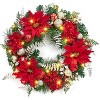 Christmas Wreath for Front Door, 24 In Pre-Lit Christmas Wreath with Faux Flower for Door Fireplace Wall Window, Indoor Outdoor Xmas Decor - 2 of 4