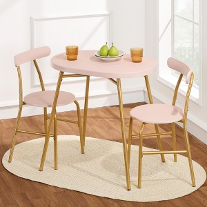 Best Choice Products 3-Piece Oval Dining Table Set, Modern Small Kitchen Dinette w/ 2 Chairs - Pink/Gold - 1 of 4