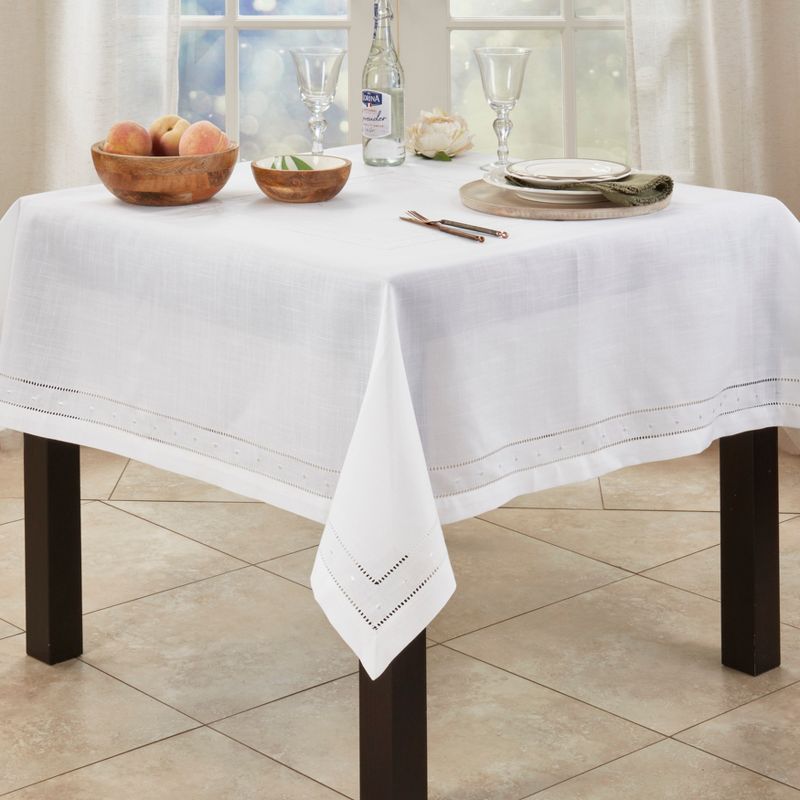 Saro Lifestyle Classic Hemstitch with Embroidered Border Tablecloth, 2 of 3