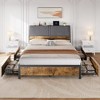 Whizmax Bed Frame with Charging Station and 4 Storage Drawers, Metal Platform Bed with Ergonomic Large Storage Headboard, No Box Spring Needed, Brown - 2 of 4