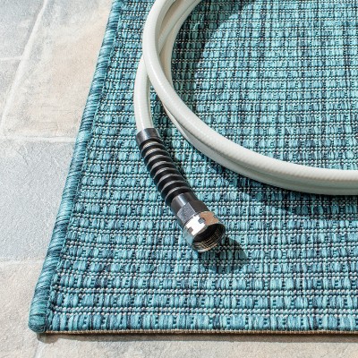 Safavieh Courtyard Collection 6'7" Square Grey/Aqua Indoor/Outdoor Rug