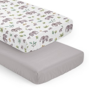 Sweet Jojo Designs Gender Neutral Unisex Fitted Crib Sheets Set Watercolor Elephants Grey Green and Blue 2pc - 1 of 4