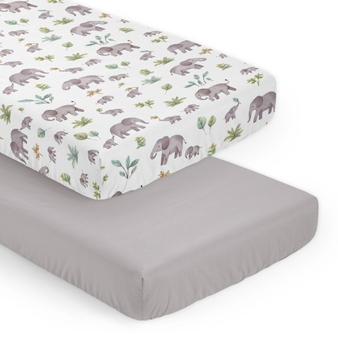 Sweet Jojo Designs Gender Neutral Unisex Fitted Crib Sheets Set Watercolor Elephants Grey Green and Blue 2pc - image 1 of 4