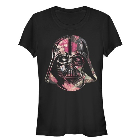 Juniors Womens Star Wars Floral Print Vader T-Shirt - Black - Small