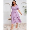 Clearlove Women's Plus Size Square Neck Puff Short Sleeve Self Tie Front A Line Dress - 2 of 4