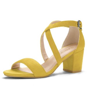 Allegra K Women's Open Toe Crisscross Buckle Ankle Strap Block Heel Sandals - 1 of 4