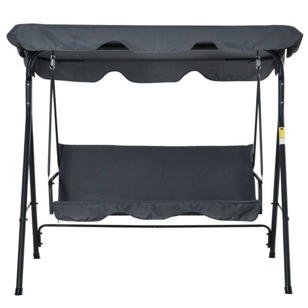 3 Seat Patio Canopy Swing - Black - WELLFOR: Rust-Resistant, Adjustable, Garden Lounge Chair