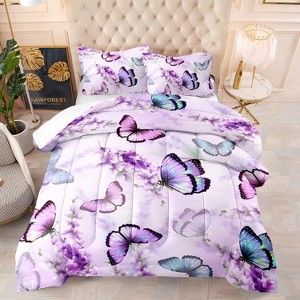 Boersma Lavender Butterfly Comforter Set for Girl Kid Adult Colorful Butterfly Pattern Bedding Set Aesthetics Butterflies Quilt Bed Set Twin Size - 1 of 4
