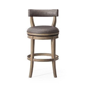HomeRoots 31" Gray and Cool Gray Faux Leather and Solid Wood Low Back Bar Height Swivel Bar Chair - 1 of 4