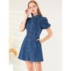 Allegra K Women's Puff Short Sleeve Collared Button Front Mini Denim Dress - 2 of 4