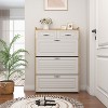 Resenkos Yardi Yard 1250 White + Oak Color Shoe Cabinet with 3 Doors 2 Drawers, PVC Door with Shape, Large Space for Storage - 2 of 4