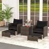 Tangkula 5 CS Rattan Furniture w/ & Tempered Glass & 2 Ottomans Coffee Table Patio - 3 of 4