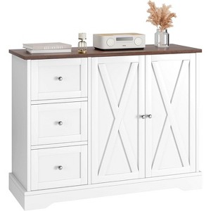 Jojoka Buffet Cabinet with Storage, Farmhouse Coffee Bar Cabinet with 2 Doors and 3 Drawers,White - 1 of 4