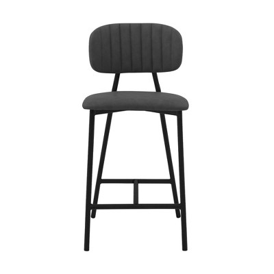 Sleek Gray Faux Leather 26" Contemporary Swivel Counter Stool