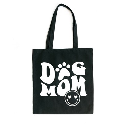 City Creek Prints Dog Mom Smiley Canvas Tote Bag - 15x16 - Black