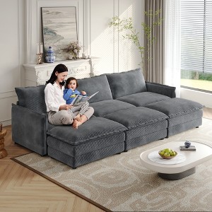 Oversized 109" Corduroy Cloud Modular Sectional Sofa Bed with 3 Movable Ottomans, Recliner Couch with Dual-Layer Cushions - 1 of 4