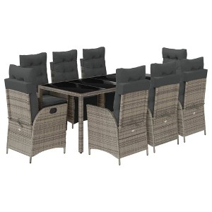 vidaXL Patio Dining Set with Cushions Outdoor Garden Furniture Poly Rattan - Gray 74.8" Table Length 8-Piece - 1 of 4