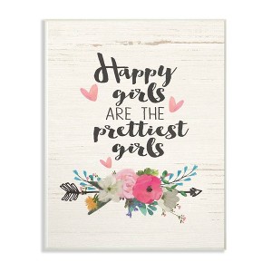 10"x0.5"x15" Happy Girls Prettiest Kids' Wall Plaque Art - Stupell Industries: Modern Canvas for Girls Room Decor - 1 of 3