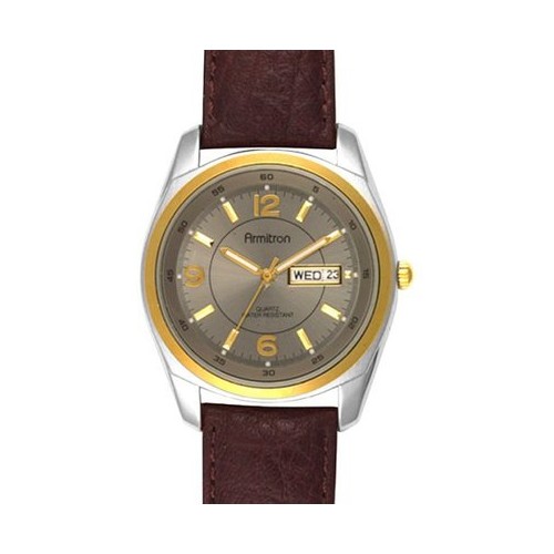 Men's Armitron 2-Tone Watch with Brown Leather Strap, Size: Small, Gold Silver